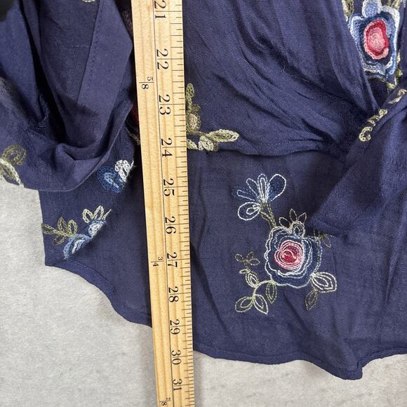 Anthropologie Fig and Flower Tunic XL Embroidered Floral Button Long Sleeve Blue - Picture 6 of 11